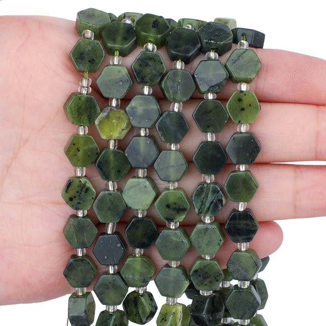 xilitata Natursteinperlen, Kanada-Jade, grün, sechseckig - Bild 1