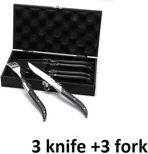 Laguiole von Flyingcolors Steakmesser und Gabel Set mit schwarzem Holzgriff, 6 Stück - Bild 1