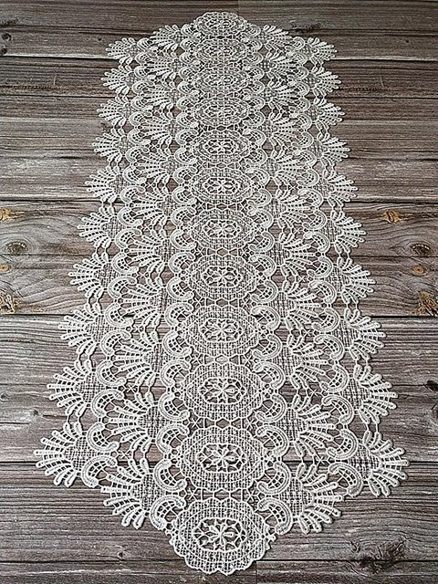 Yiran Furniture Tischläufer mit Blumen-Stickerei in Weiß, B/H: 40 x 180 cm - Bild 1