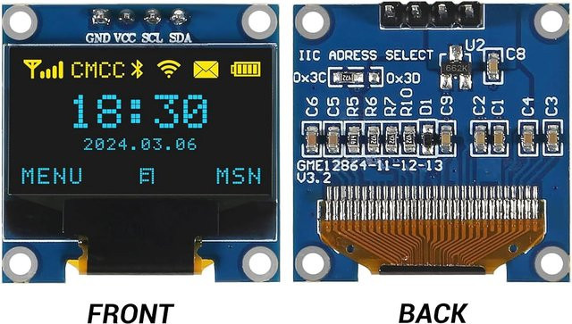 AOKIN 0,96 Zoll OLED-Display-Modul I2C 128x64 SS-D-1306 für Arduino ESP8266 ESP32 in Blau, Blau-Gelb oder Weiß - Bild 1