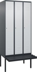 C+P Spind Classic PLUS Spind mit Bank, 3 Abteile, Schwarzgrau, B/T/H: 2120 x 900 x 815 cm - Bild 1
