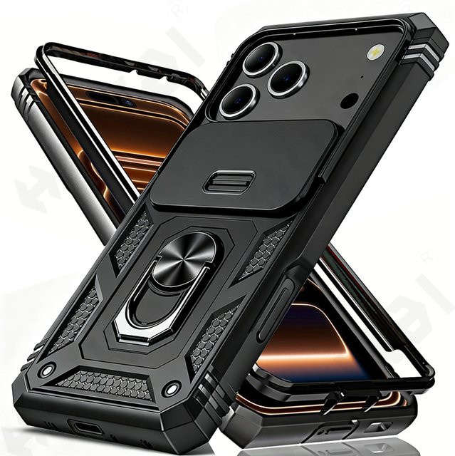 Military Grade Armor Schutzhülle für Apple iPhone 11 bis iPhone 17 Pro Max Plus mit 360 Grad drehbarer Kamera-Abdeckung in Pink und Black - Bild 1