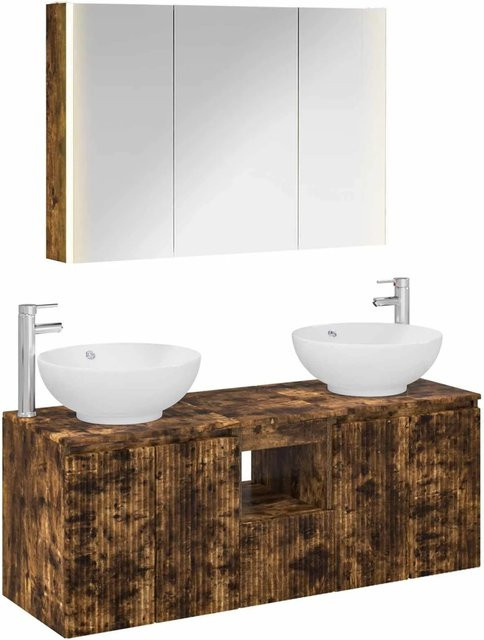 vidaXL Badezimmerschrank-Set 4-teilig in Geräucherte Eiche, modern, Braun, B/T/H: 70,0 x 61,53 x 44,5 cm - Bild 1