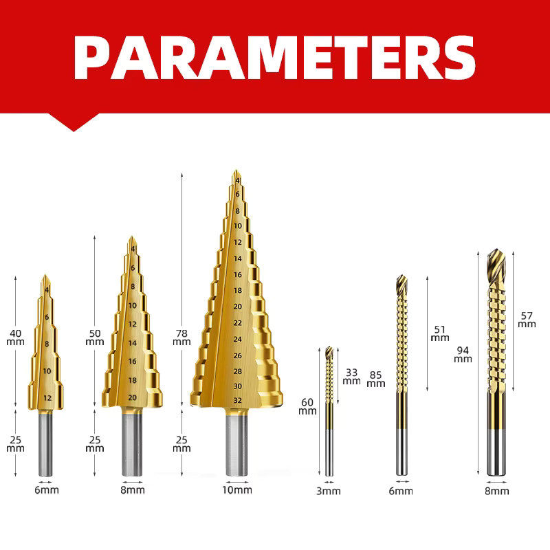 HUHAO 6er Set M35 HSS Stufenbohrer aus Edelstahl in Gold für Metall und Holz - Bild 2