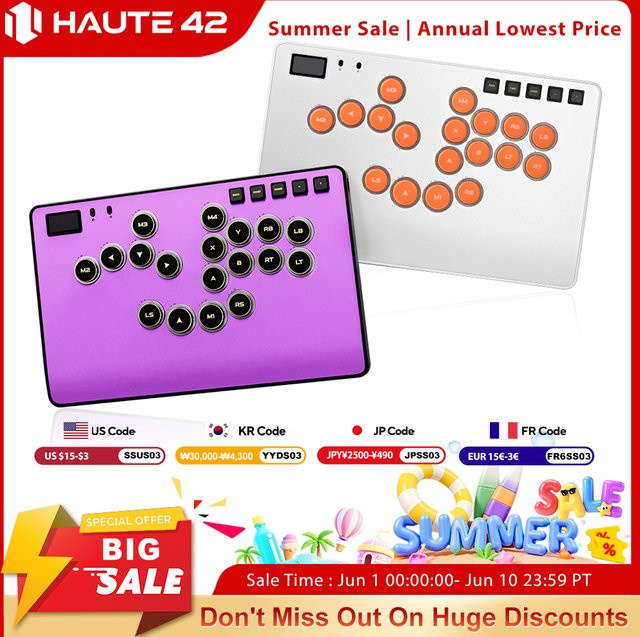 Haute42 C-AT Magnetischer Hebelloser Arcade-Stick aus CNC-Aluminiumlegierung für PC und PlayStation in Lila - Bild 1