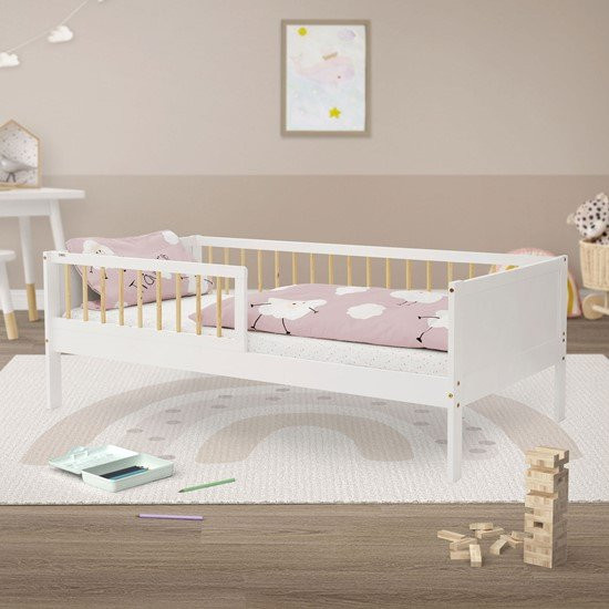 ML-Design Kinderbett aus Kiefernholz in Weiß und Beige, B/T/H: 80 x 160 cm - Bild 1