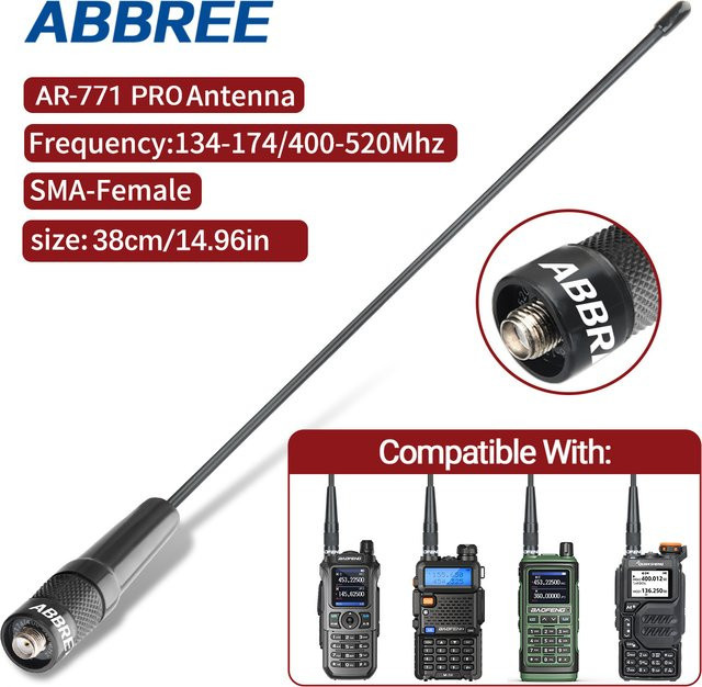ABBREE AR-771 PRO Dual-Band SMA-Buchse Peitschenantenne für Walkie-Talkie in Schwarz - Bild 1
