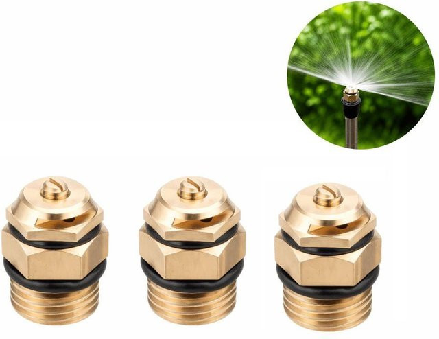 3 Stück DZhengen Mikro-Sprengkopf Sprühdüse mit 180 Grad Sprühwinkel und G1/2 Außengewinde in Beige und Gold aus Messing - Bild 1