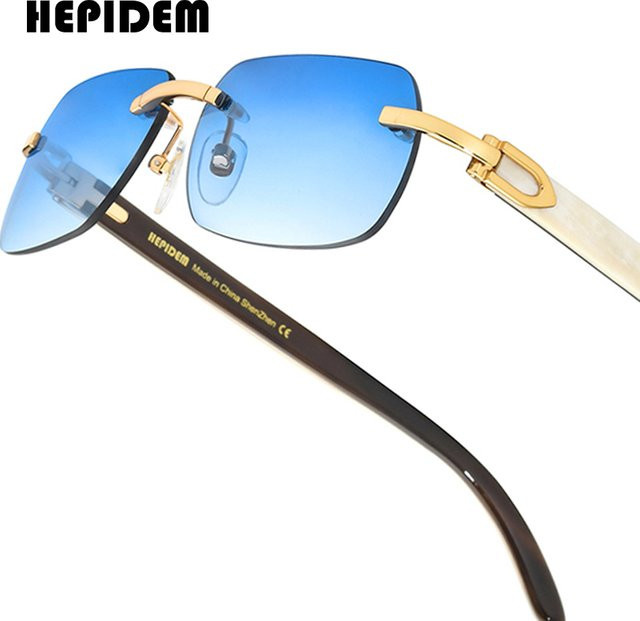 HEPIDEM Sonnenbrille, randlos, rechteckig, Horn, blau, Unisex - Bild 1