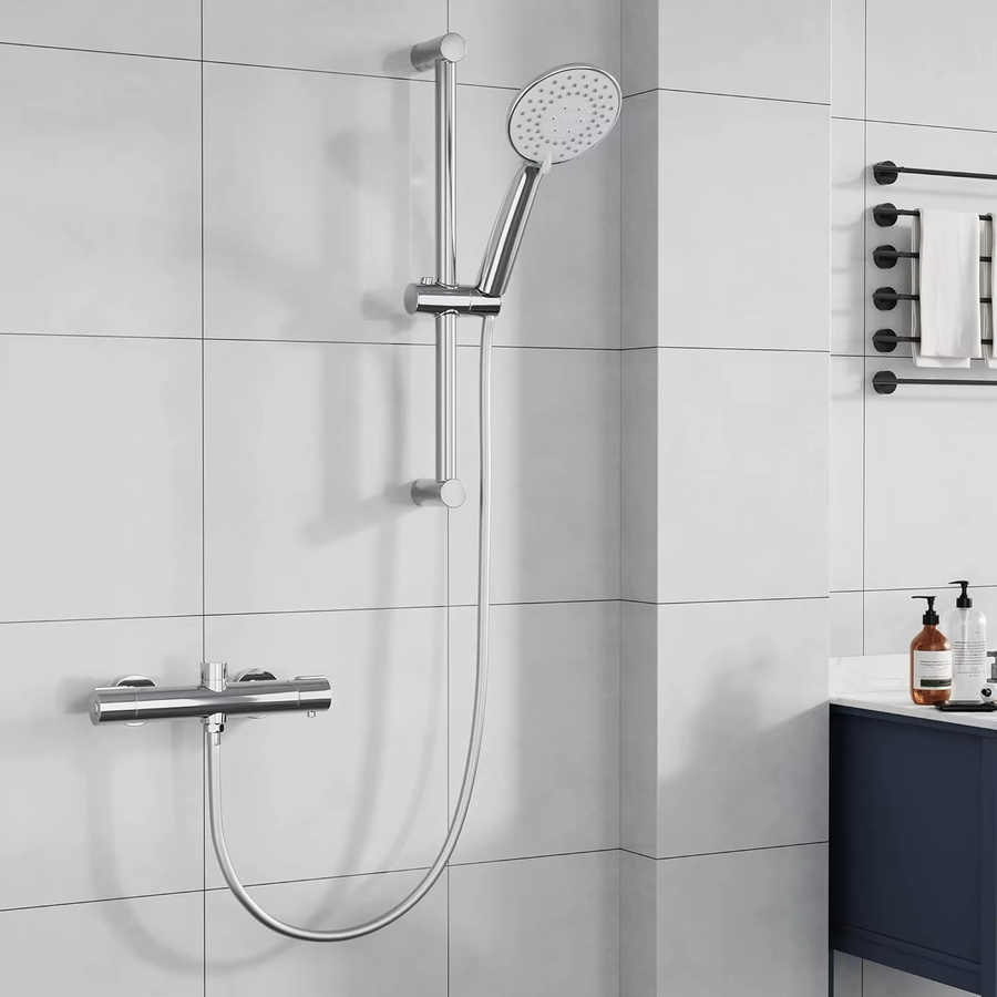 HiMISS Thermostatische Duscharmatur für die Wandmontage in Mattschwarz mit Regendusche, Handbrause und Badewannenmischer aus Messing - Bild 2