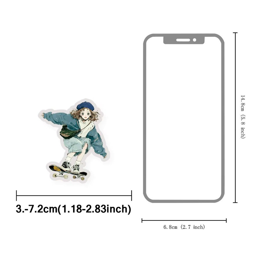 Etori Life Skateboard Time Aufkleber Set mit 30 handgezeichneten Mädchen-Motiven in Multicolor für Notizbücher, Handys und Raumdekoration - Bild 2