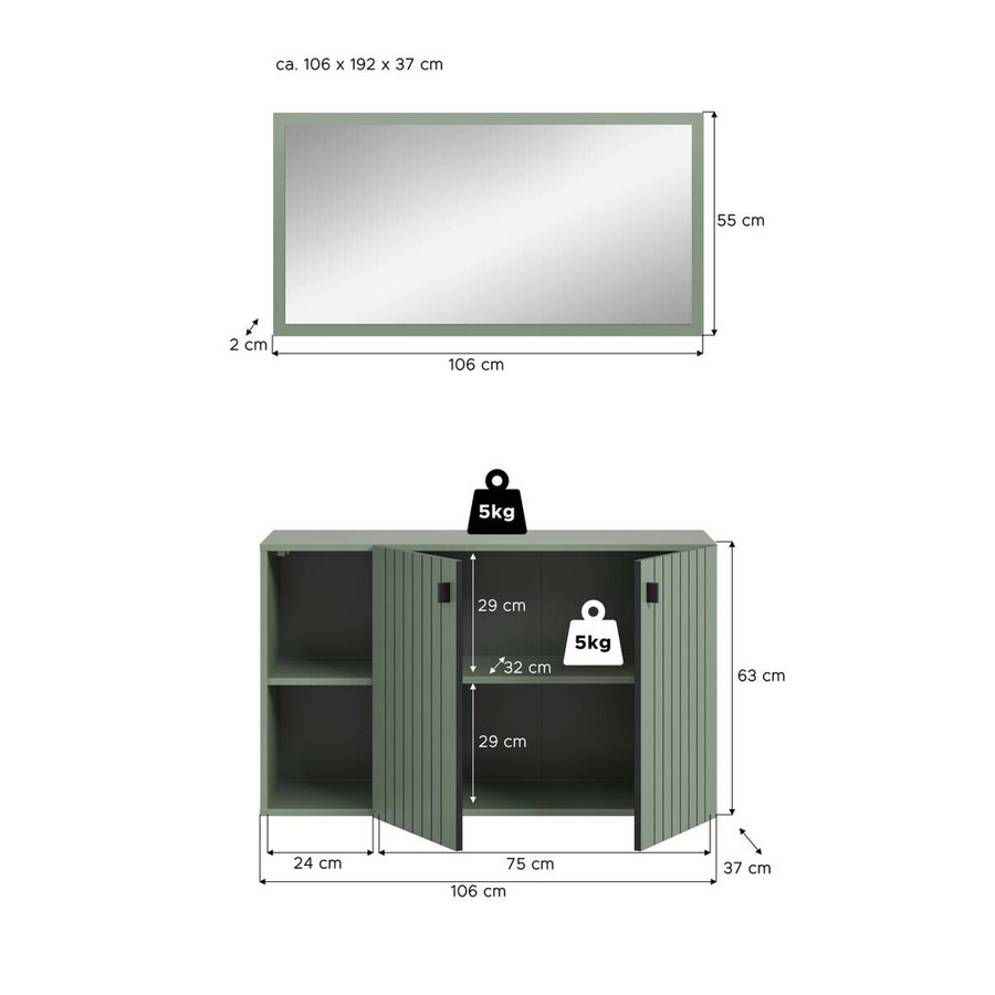Garderobenset STATION von xonox.home in Grün mit Schuhschrank und Spiegel, modern und matt, B/H/T: 106 x 192 x 37 cm - Bild 2
