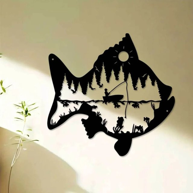 CIFBUY Metall-Fisch-Wandkunst in Schwarz als maritime Eisenskulptur für drinnen und draußen - Bild 1