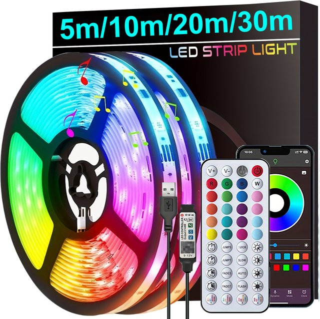 Mikenoon RGB LED-Streifen mit Musik-Synchronisierung und App-Steuerung, Multicolour LED-Leuchten für TV-Hintergrundbeleuchtung und Party-Dekoration - Bild 1