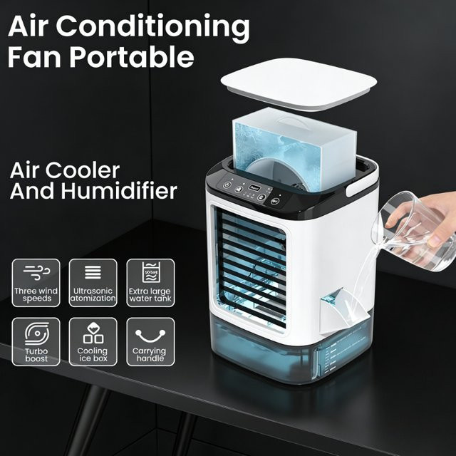 Tragbare Klimaanlage NUOYING Desktop-Kaltventilator mit farbenfroher Atmosphärenbeleuchtung und Eisbox in Weiß - Bild 1