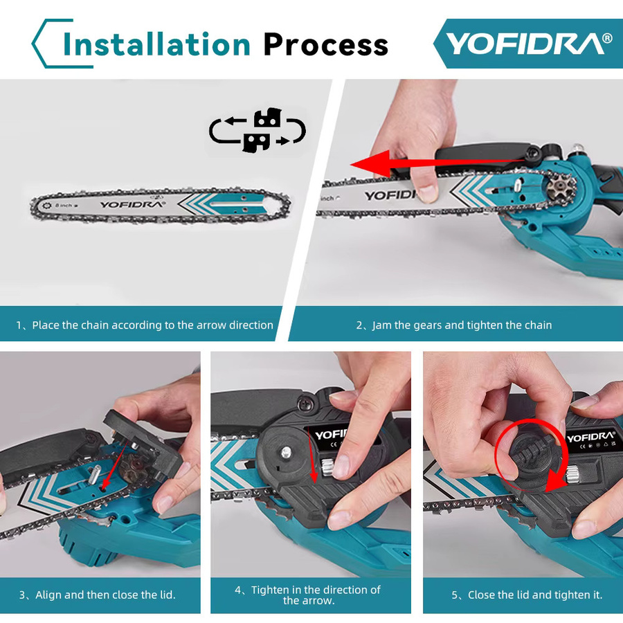 YOFIDRA 8 Zoll Bürstenlose Elektrische Kettensäge mit Teleskopstange und Akku als Kabellose Garten-Baumschere für Makita 21V Akkus - Bild 4