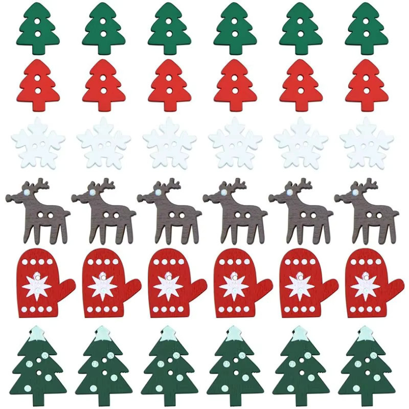 50er Set Weihnachts Knöpfe aus Holz in Multicolour für DIY Bastelprojekte und Nähen - Bild 4