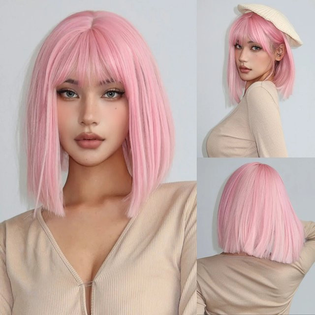 HAIRCUBE Bob Perücke mit Pony, hellrosa, synthetisches Haar, Damen - Bild 1