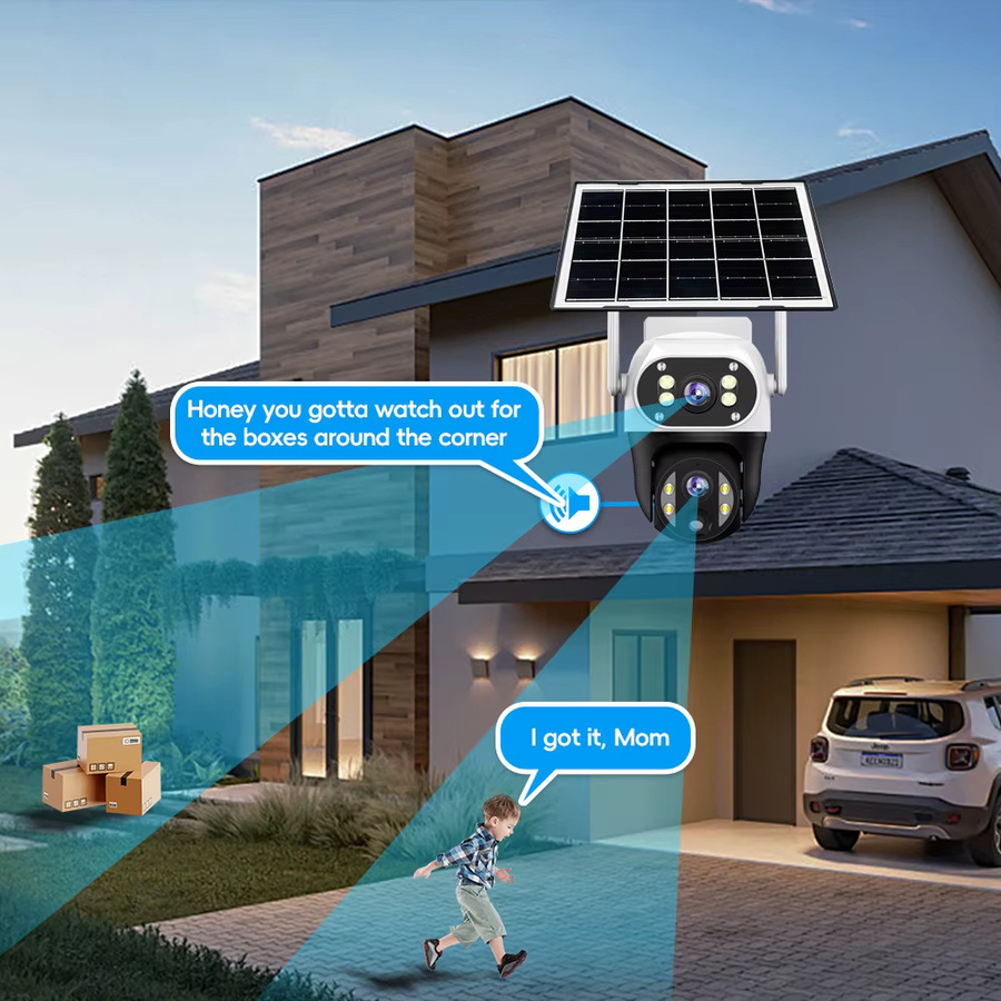 V380 WiFi-Solar-Überwachungskamera in Weiß mit dreifacher Sicht, PIR-Personenerkennung, 10-fachem digitalem Zoom und Nachtsicht - Bild 3