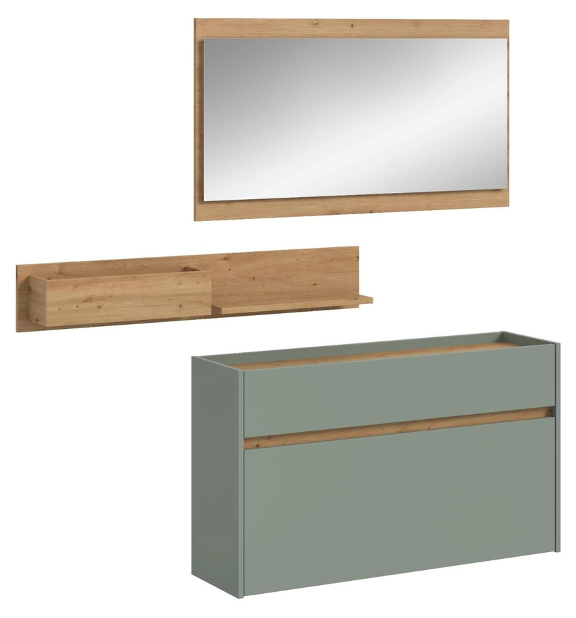 3-tlg. Garderobe Set Borga von Inn.Furn in Salbei und Eiche, modern, B: 140 cm, H: 197 cm, T: 32 cm - Bild 3