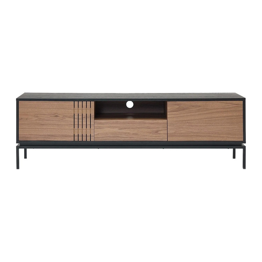 Vente-unique TV-Board Zinori aus Holz und Metall in Schwarz und Nussbaumfurnier, Breite: 180 cm - Bild 2