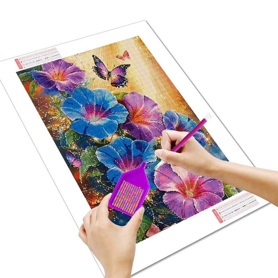 Huacan 5D-Diamantgemälde zum Selbermachen mit Morning Glory und Schmetterling, florale Diamant-Stickerei in Multicolour, B/H: 20 x 30 cm - Bild 2