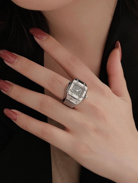 Ring Fingeruhr Quarz, Edelstahl, Grau, Unisex - Bild 1