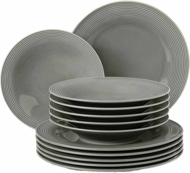Seltmann Weiden Tafelservice Beat Color Glaze aus Porzellan, 12-teilig, Perlgrau - Bild 1