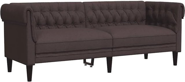 vidaXL Chesterfield-Sofa 3-Sitzer Dunkelbraun mit Stoffbezug und Massivholzrahmen B: 201,5 cm, H: 74,5 cm, T: 74,5 cm - Bild 1