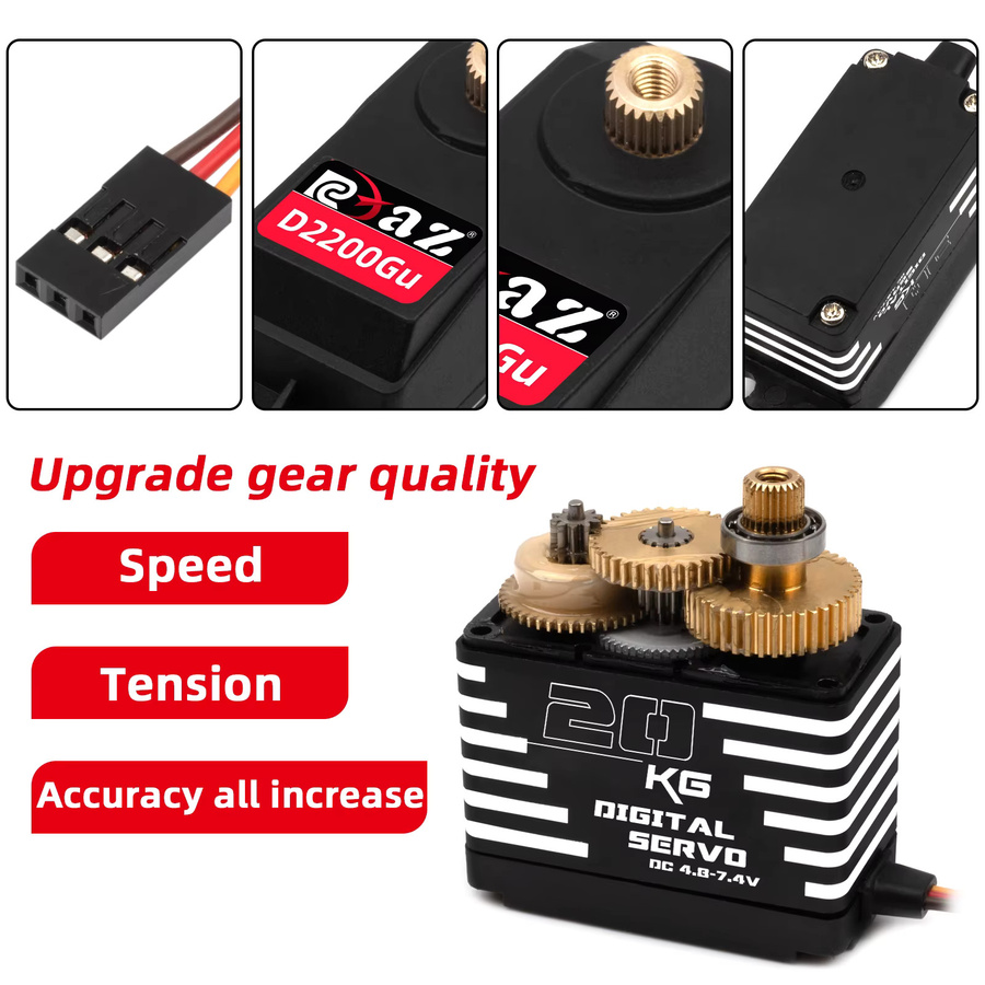 Rcaz Digital Servo, Metallgetriebe, Wasserdicht, für 1/8 1/10 RC Crawler Auto Roboter Boot - Bild 3