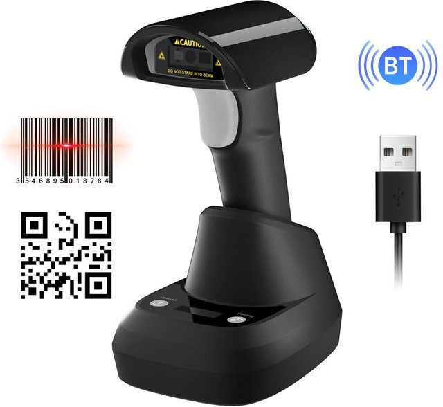 Honor Electronics Kabelloser 2D-1D-Barcodescanner mit Bluetooth, 2,4G und USB-Verbindung in Schwarz mit Sockel - Bild 1