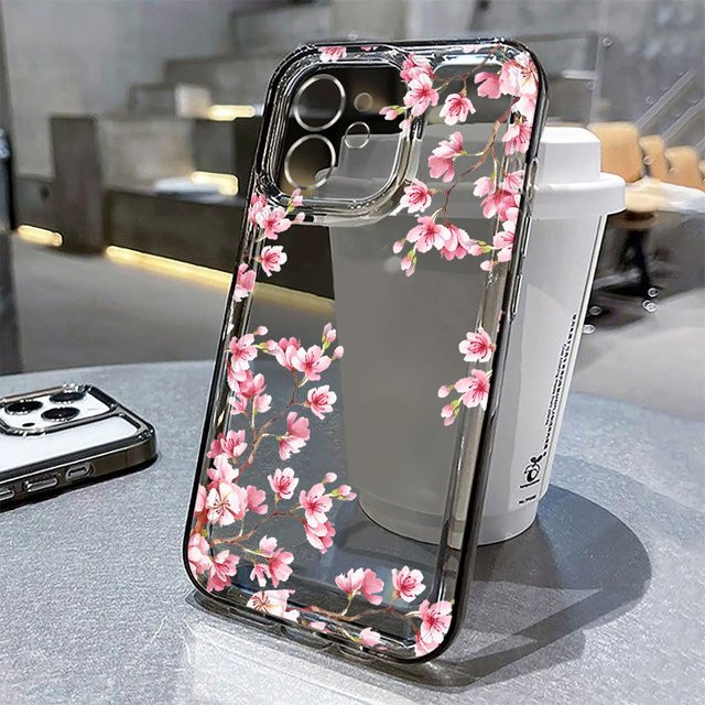 Kardeem Schutzhülle mit Blumenmuster für iPhone 11 12 13 14 15 Pro Max XR XS SE Plus, transparent, stoßfeste Abdeckung - Bild 1