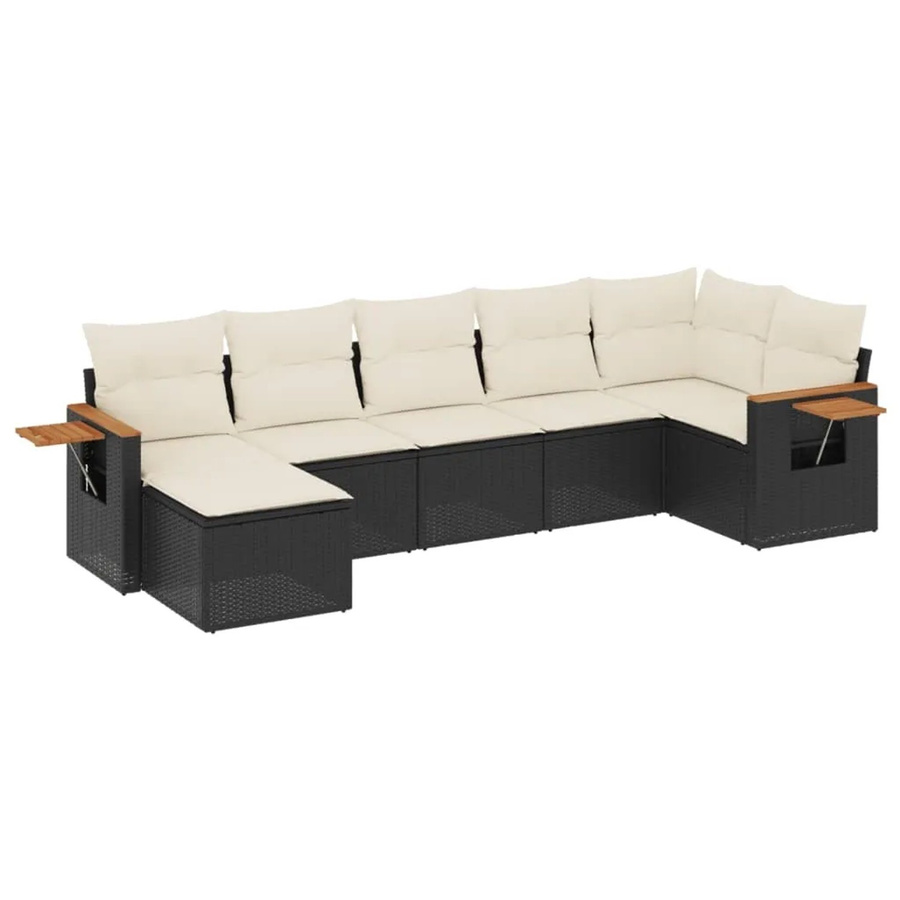 vidaXL 7-teilige Garten-Sofagarnitur aus Poly-Rattan und Akazienholz in Schwarz mit Kissen - Bild 2