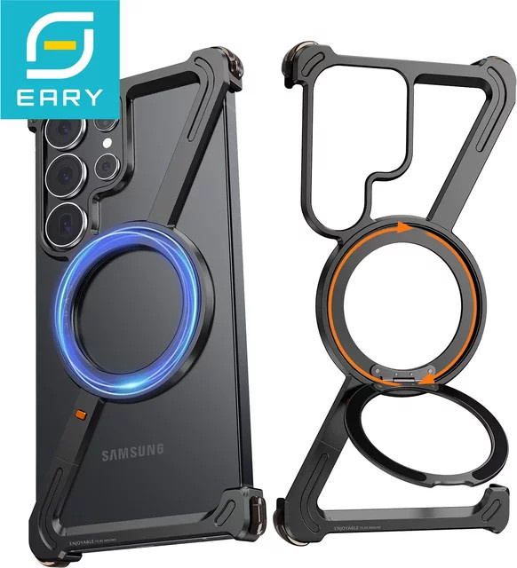 Eary Z-Form Minimalistische Handyhülle für Samsung Galaxy S25 Ultra und S24 Ultra mit 360 Grad drehbarem Magnetständer in Titanium Black - Bild 1