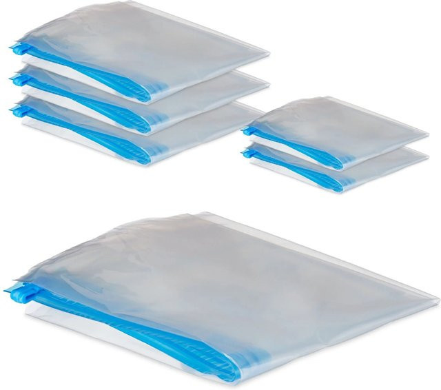 Relaxdays Vakuumbeutel 6er Set aus Kunststoff in Transparent Blau mit Schiebeverschluss, B: 70 cm, H: 50 cm und B: 50 cm, H: 35 cm - Bild 1