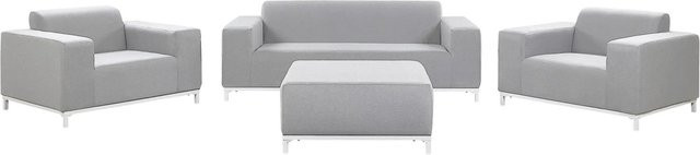 Beliani Lounge Set ROVIGO Hellgrau mit 3-Sitzer Sofa, Sessel und Ottoman aus wetterfestem Metall und UV-beständigem Polyester - Bild 1