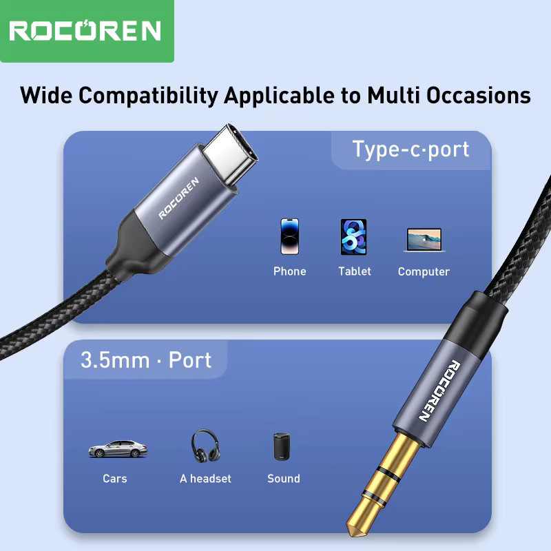 Rocoren USB-C auf 3,5 mm Klinke Audio Adapter für Kopfhörer, Lautsprecher und Auto - Bild 3