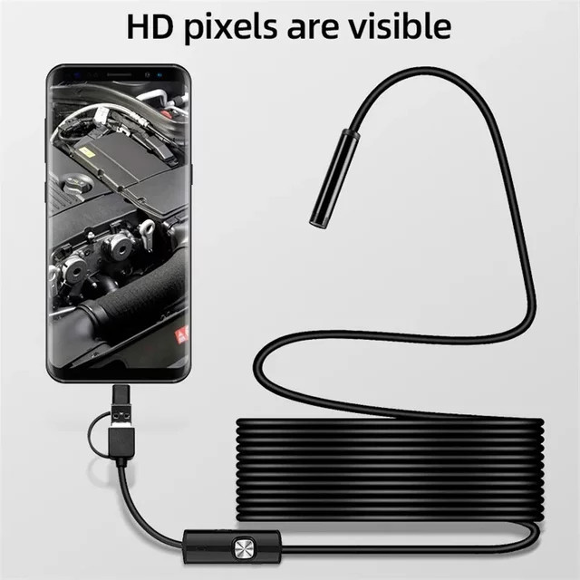 KERUI 3-in-1 Inspektionsendoskop Kamera mit USB-C, Micro-USB und USB-A Schnittstellen für Android-Smartphones und PC, Schwarz, 7 mm Durchmesser - Bild 1