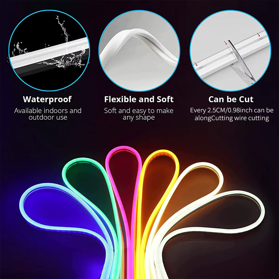 Flexible LED-Neon-Lichterkette RGB mit 108 LEDs/m, wasserdichte IP65 Neon-Flex Silikon-Streifenlampe für den Außenbereich mit App- und Fernbedienung Steuerung, Multicolor - Bild 4