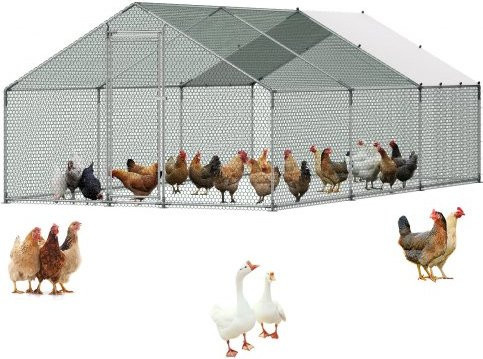VEVOR Hühnerstall aus Metall mit Turmdach und Abdeckung, begehbarer Hühnerauslauf mit Sicherheitsschloss, Geflügelgehege für Enten und Kaninchen, B/T/H: 6 x 3 x 2 m - Bild 1