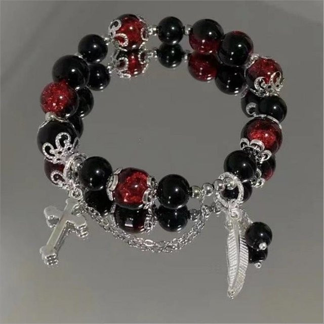 KaiTingu Armband, roter Kristall, Feder-Kreuz-Anhänger, Damen - Bild 1