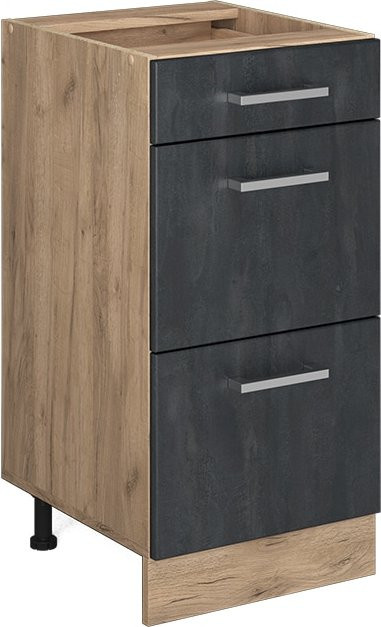 Vicco Küchenunterschrank R-Line Schubladenunterschrank in Schwarz Beton und Eiche, Breite: 40 cm - Bild 1