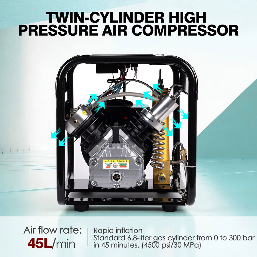 TUXING PCP Luftkompressor Hochdruck 300 Bar 4500 Psi Tauchkompressor mit eingebautem Filter und Auto-Stopp für 6,8l Tauchflaschen in Schwarz - Bild 5