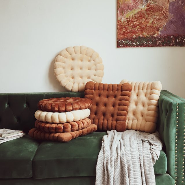INS Dekorative Keks Kissen in Beige, Weiches Rundes Bodenkissen für Wohnzimmer und Stuhl - Bild 1