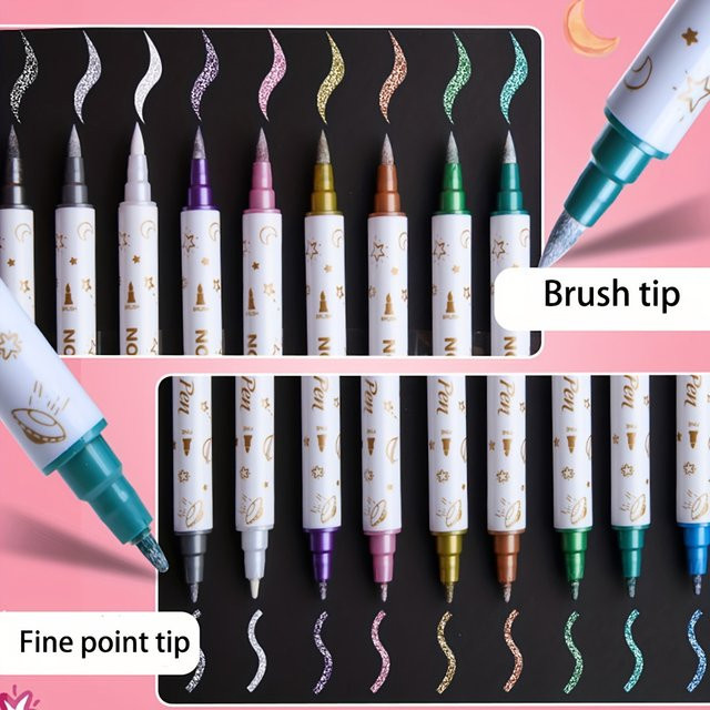 SHANDS 10 Stück Metallic-Glitzermarker mit zwei Spitzen in Multicolour für DIY, Scrapbooking und Kunsthandwerk auf Keramik, Stein und Glas - Bild 1