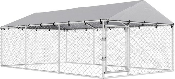 Aosom PawHut Hundezwinger für Außen aus verzinktem Stahl mit abnehmbarem PE-UV-Dach und ausbruchsicherer Tür, Silber, B/T/H: 400 x 230 x 150 cm