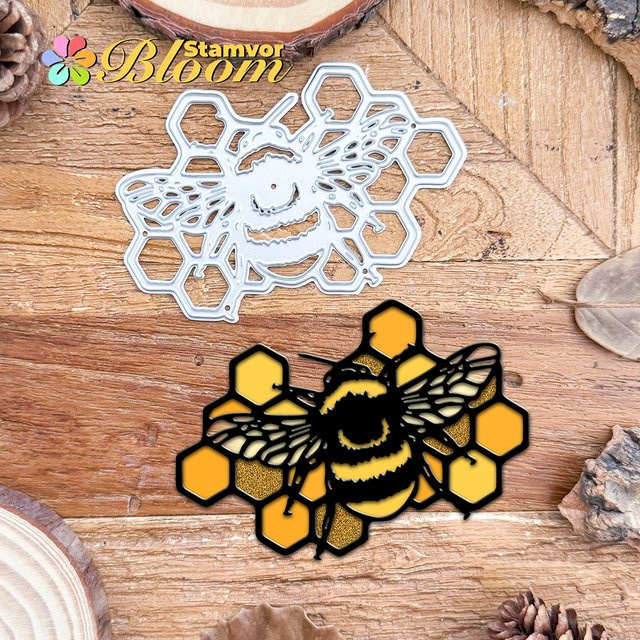 Original Retro Bienen Waben Metall Stanzformen in Silber für Scrapbooking und dekorative Prägung - Bild 1