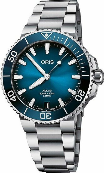 Oris Taucheruhr Aquis Date, Automatik, Edelstahl, Blau, 41,5 mm, Herren - Bild 1
