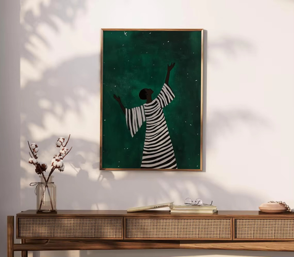 Himmelswelt-Wandkunst von SHENCHEN – Moderner Sternenhimmel-Druck in Schwarz und Tiefgrün auf Papier - Bild 2
