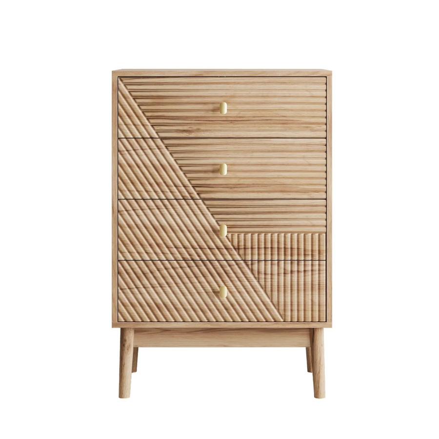 PXloue Kommode mit 4 Schubladen aus Holz in Eiche Braun im Mid-Century Design für Wohnzimmer, Schlafzimmer oder Flur - Bild 2